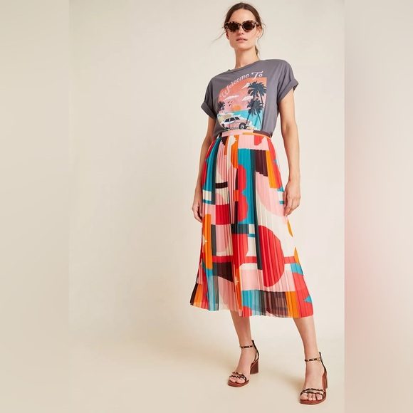 Anthropologie Maeve SIZE 6P Aurelia A-Line Midi Pleated Skirt - Picture 2 of 9